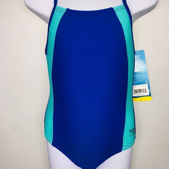 Speedo Girls 5 Swimwear Blue One Piece Bathing Swim Suit Gripper New - Picture 3 of 9